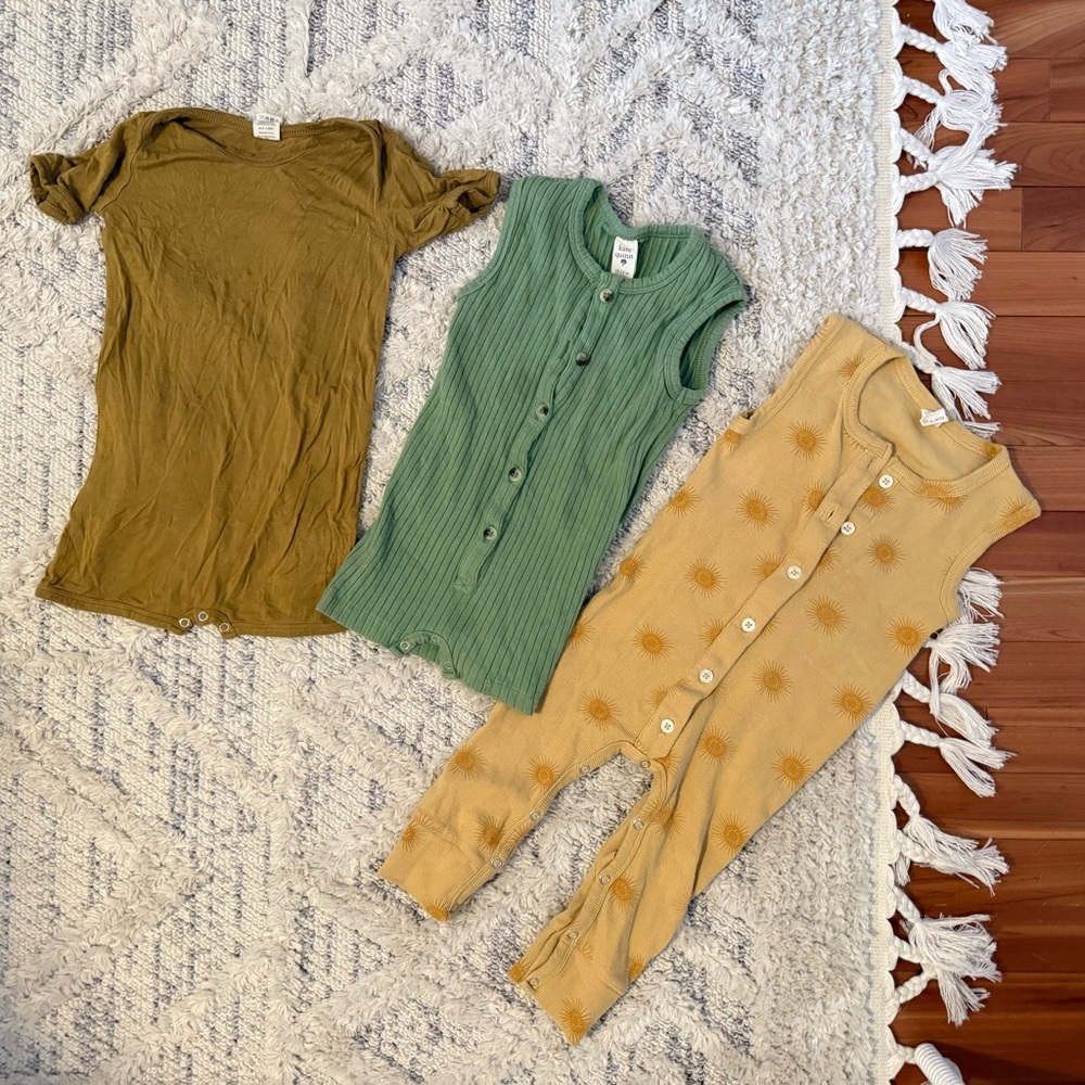 4 fir $40 - kate Quinn Kids One Pieces in Olive, Sage, and Mustard